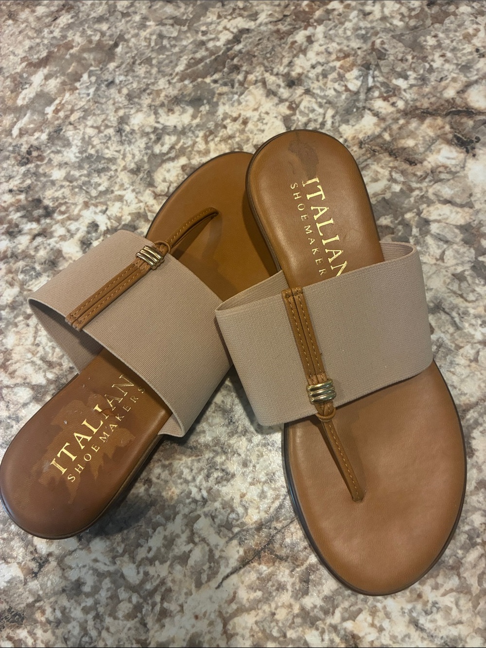 Italian Shoemakers Beige and Brown Slide Sandals